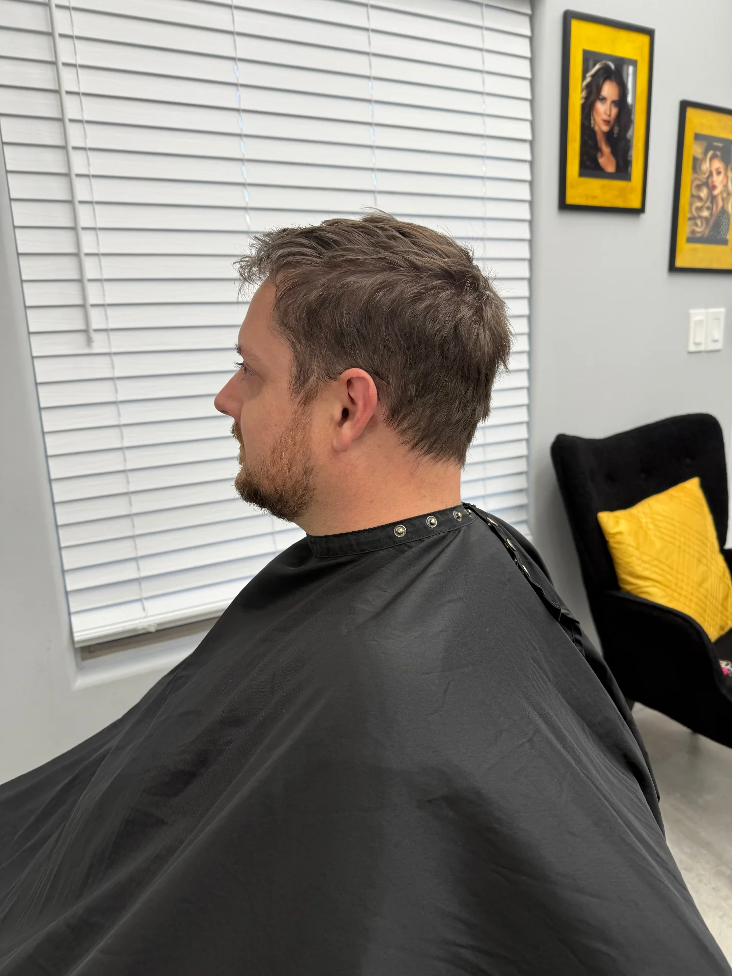 Client before haircut at Hair Ambition mobile barber in Goodyear, AZ