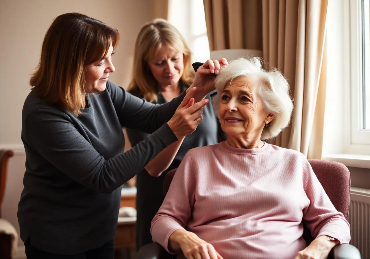 In-home haircut for a senior woman by Hair Ambition mobile barber in Goodyear, AZ